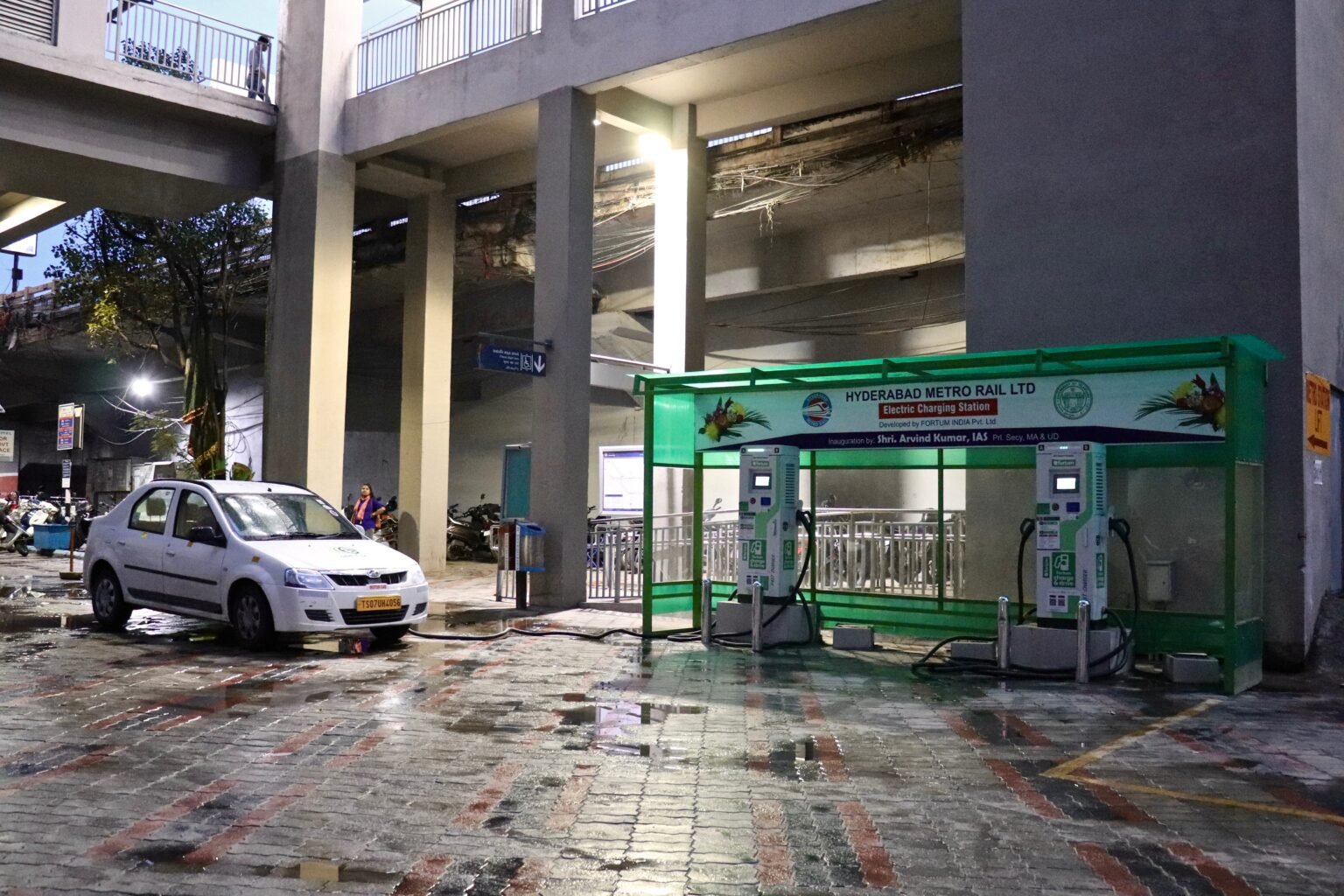 Electric car charging station in Hyderabad, India