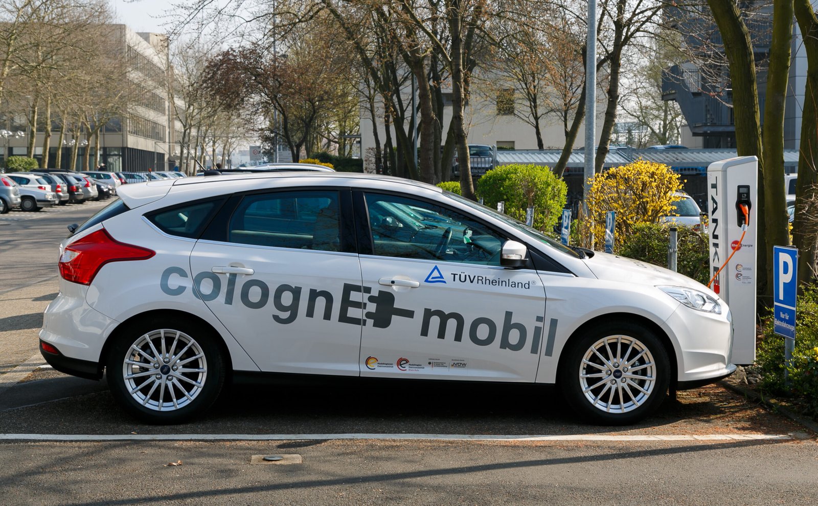 An EV charging point with connector cable